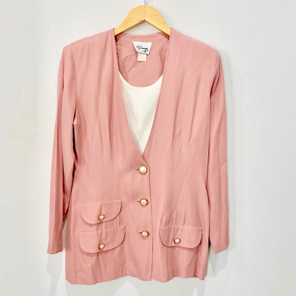 80s 90s Barbie Pink Blazer outfit; Vintage Light Pink Blazer with Pearl Buttons
